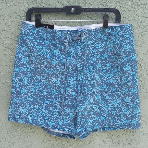 NEW HANG TEN Washed Out Teal/Blue Floral Abstract Men's Swim Boxer Trunks Size 8 - Picture 1 of 7